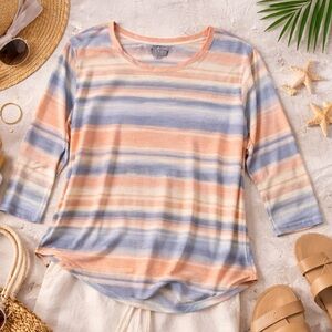 Falls Creek Striped Long Sleeve Top – Women’s 3X – Hi-Low Hem